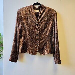 Vintage Paisley Blazer Jacket 10 Y2K Whimsigoth Vampire Classic Brown Gold